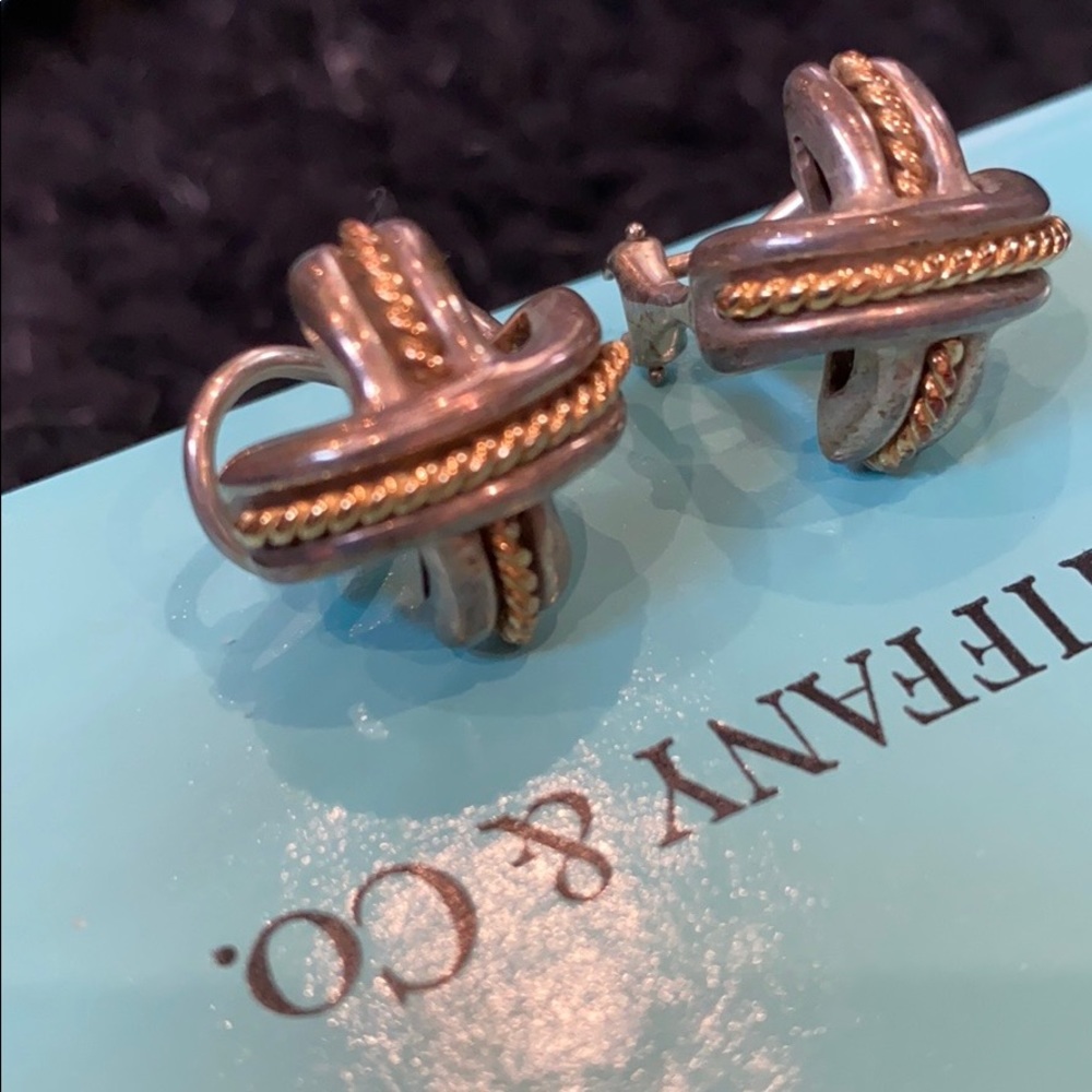 Sterling silver and yellow gold x earrings